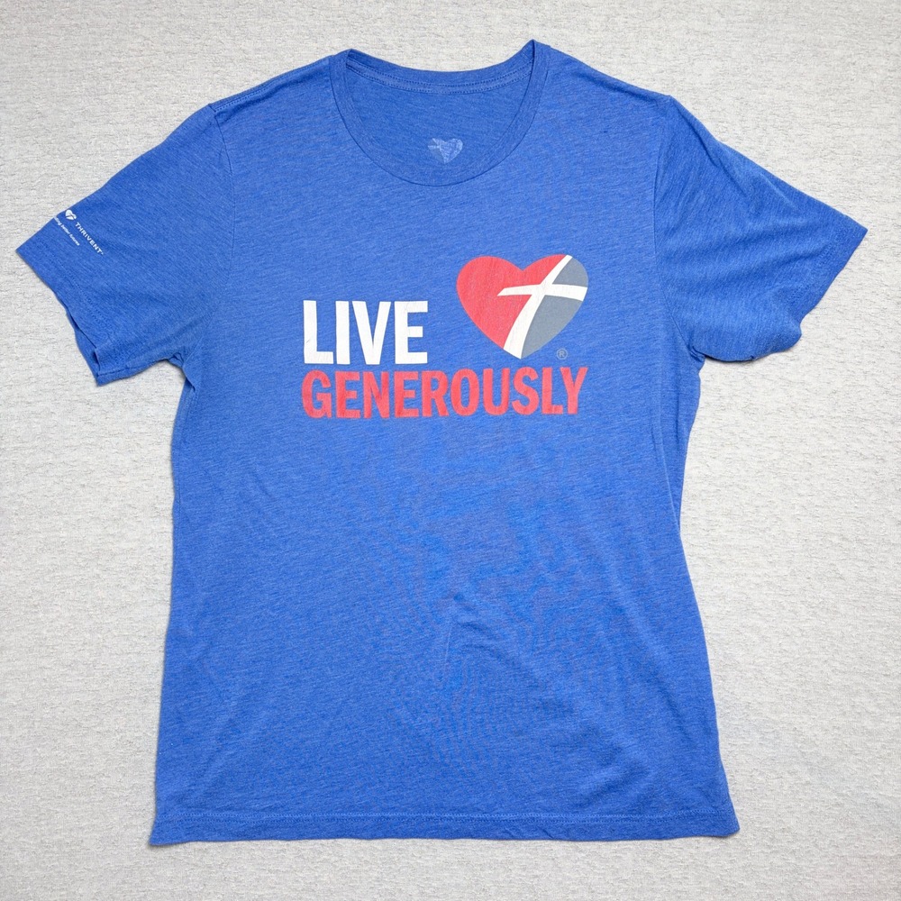 Mens T-Shirt Large Blue Live Generously Graphic Christian Good